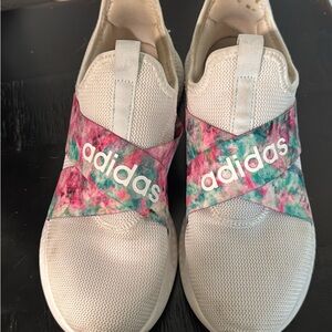 Adidas White Sneakers with Pink and Green Straps
